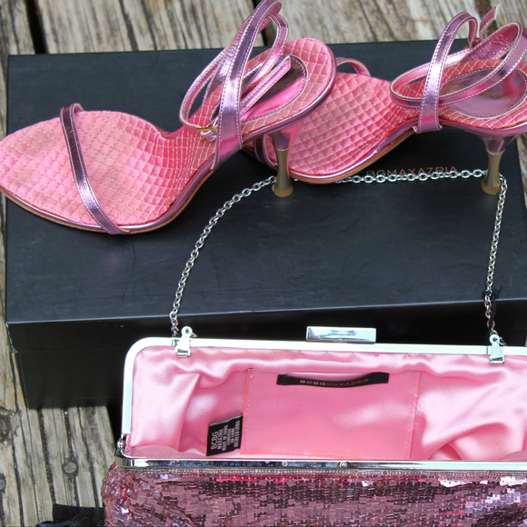 BCBG Ankle Strap Metallic Pink Stiletto Sandals - Picture 7 of 8